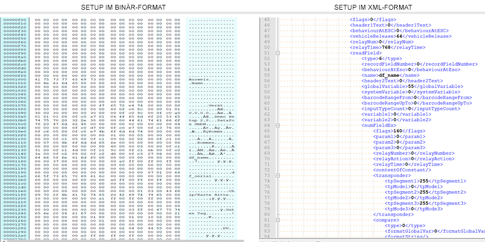 Setup Parametrierung XML vs. Binär Format